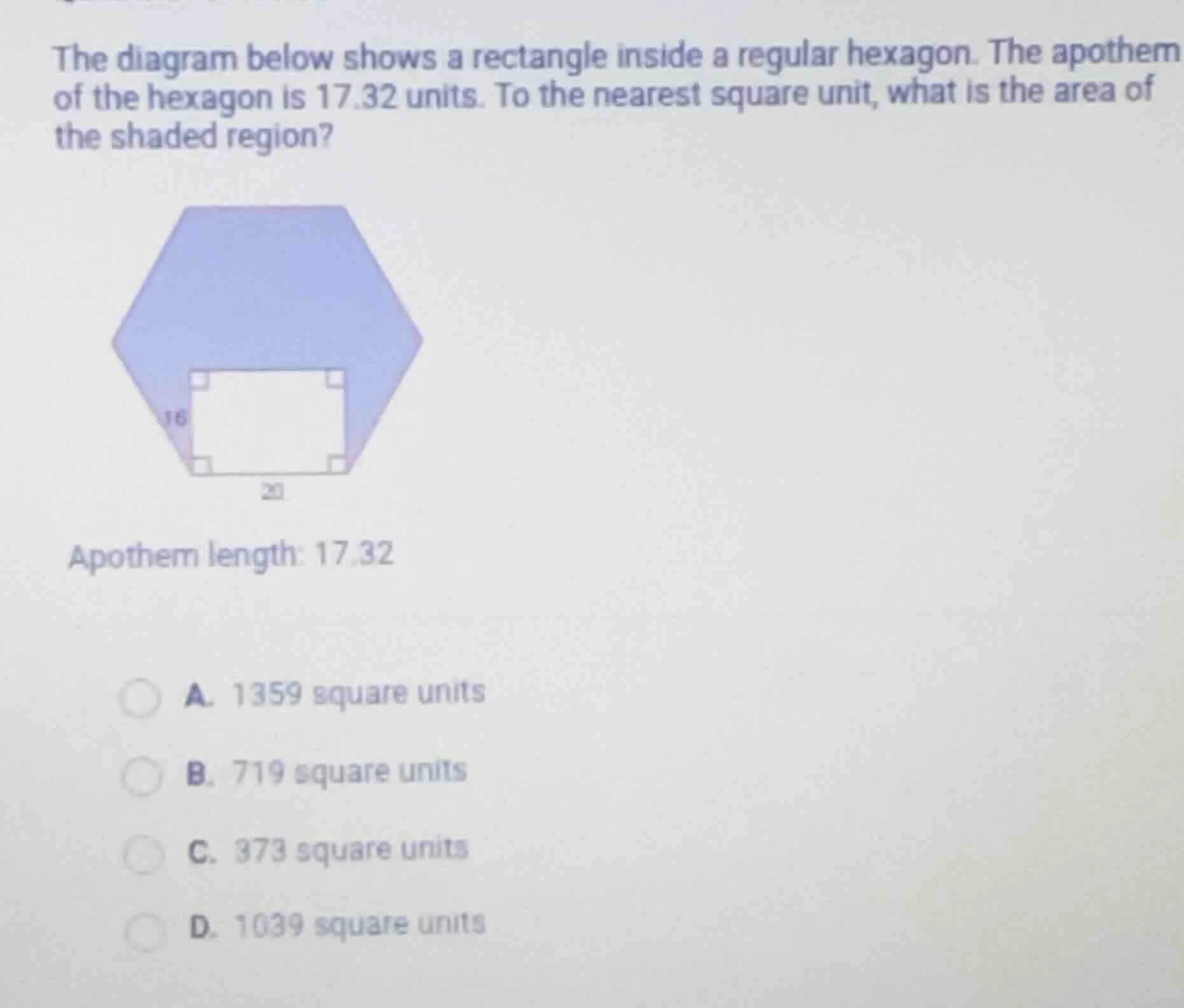 the diagram below shows a rectangle inside a regular hexagon. the apoth…