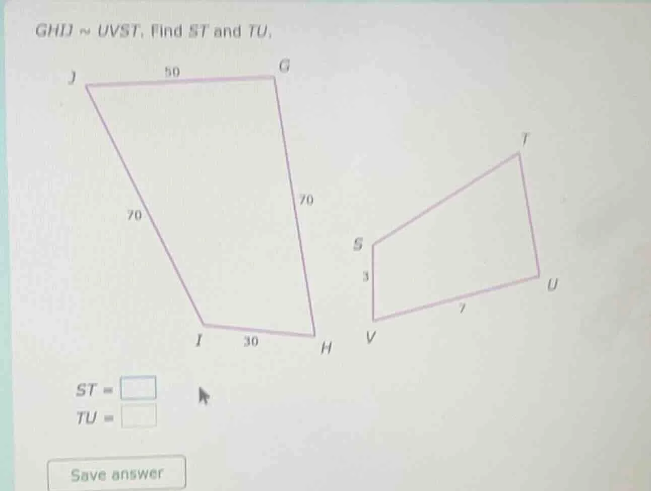 ghij ~ uvst, find st and tu.