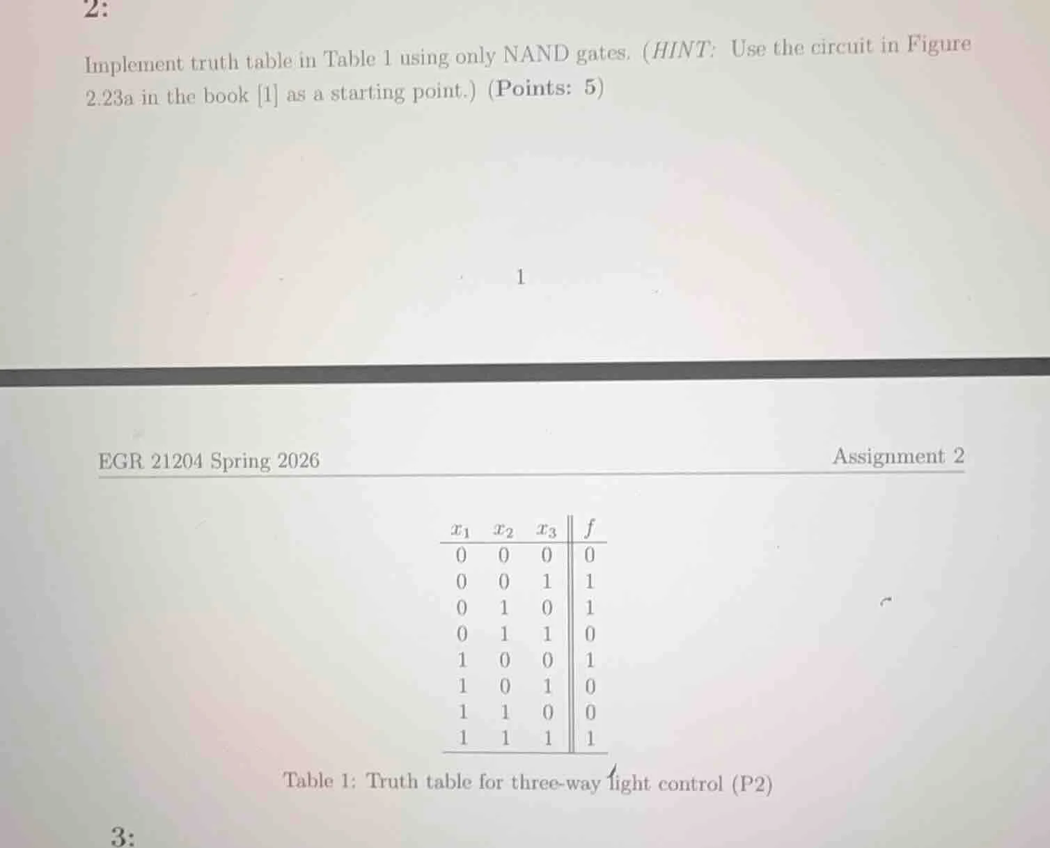 2: implement truth table in table 1 using only nand gates. (hint: use t…