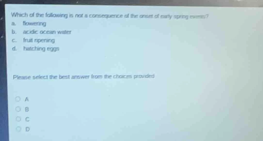 which of the following is not a consequence of the onset of early sprin…