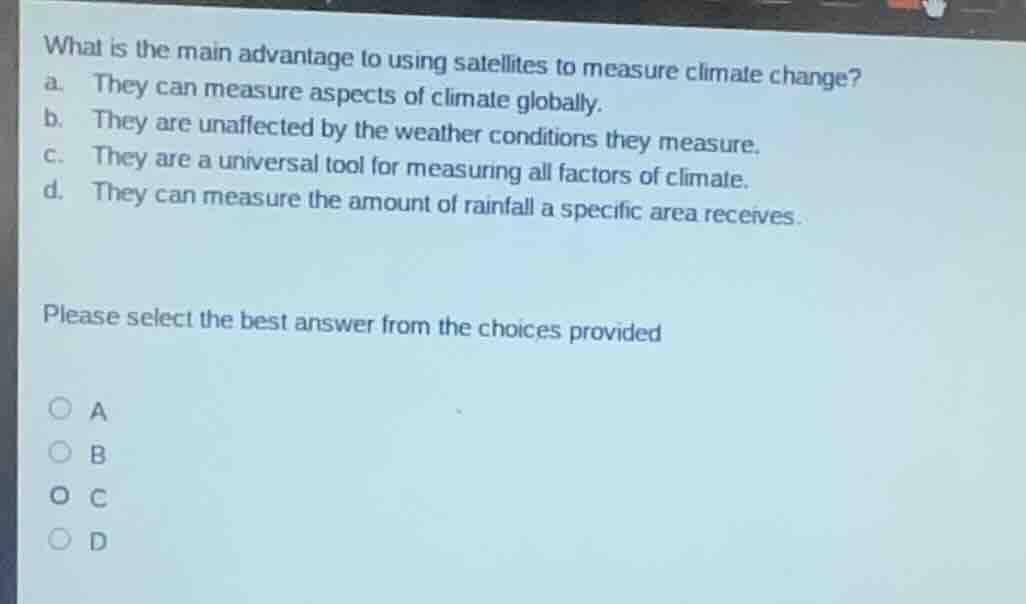 what is the main advantage to using satellites to measure climate chang…
