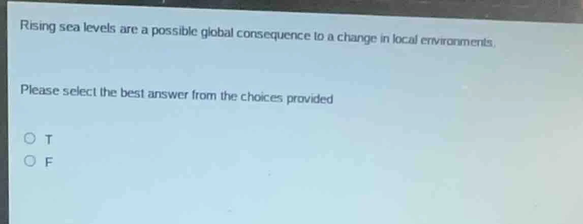 rising sea levels are a possible global consequence to a change in loca…
