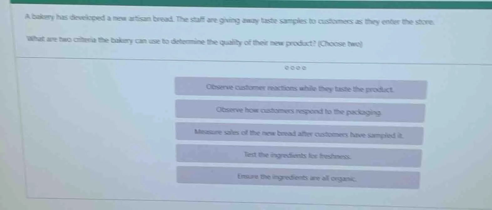 a bakery has developed a new artisan bread. the staff are giving away t…