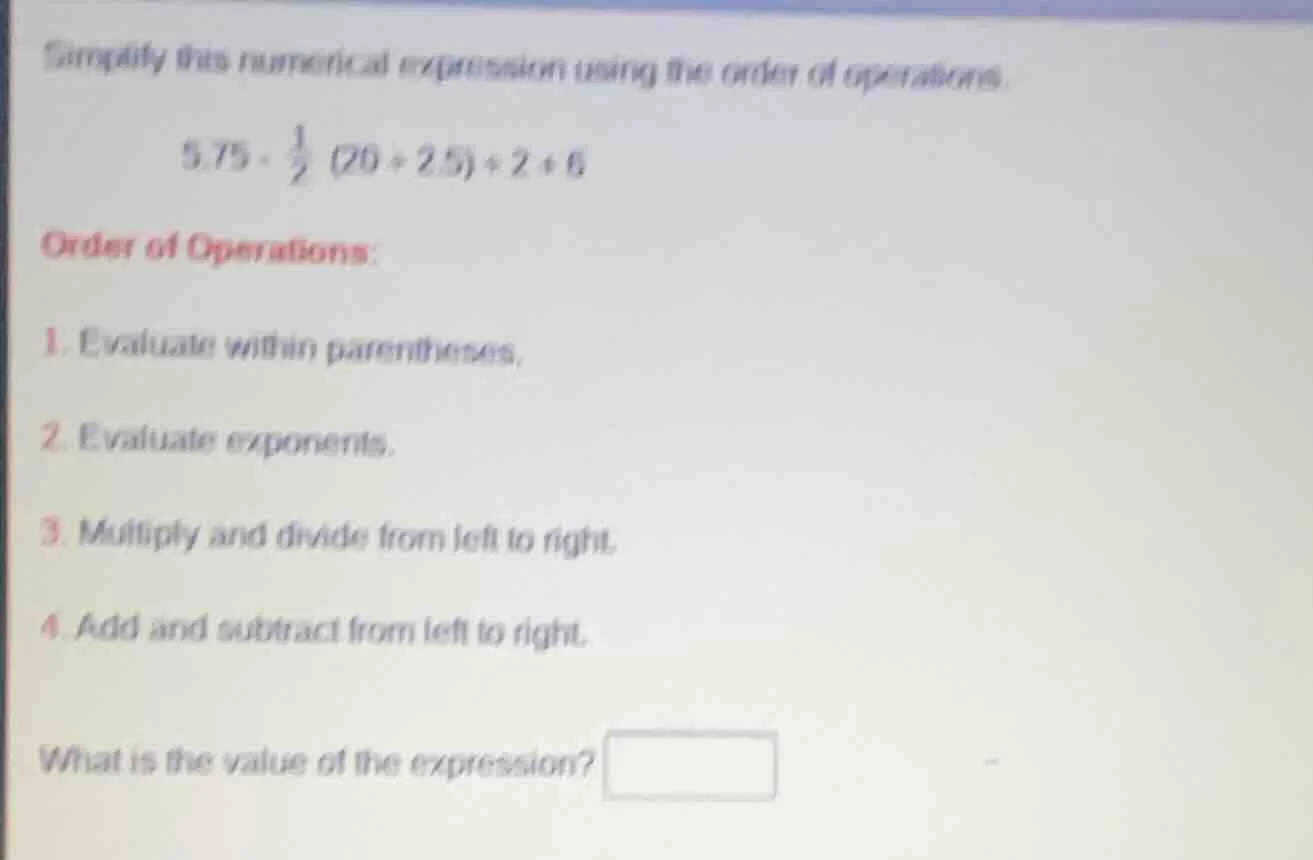 simplify this numerical expression using the order of operations.\\( 5.…