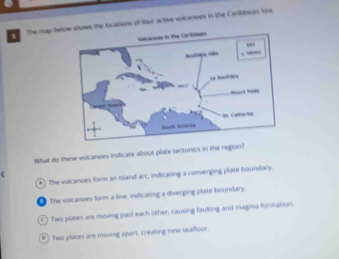 2 the map below shows the locations of four active volcanoes in the car…