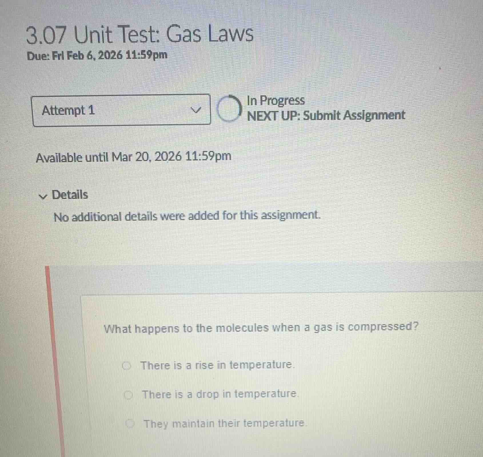 3.07 unit test: gas laws due: fri feb 6, 2026 11:59pm attempt 1 in prog…