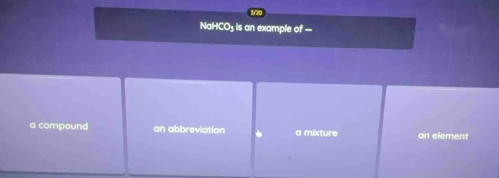 nahco₃ is an example of — a compound an abbreviation a mixture an eleme…