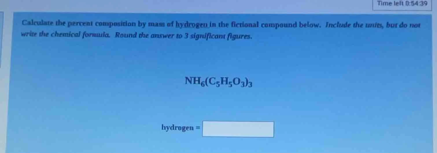 calculate the percent composition by mass of hydrogen in the fictional …