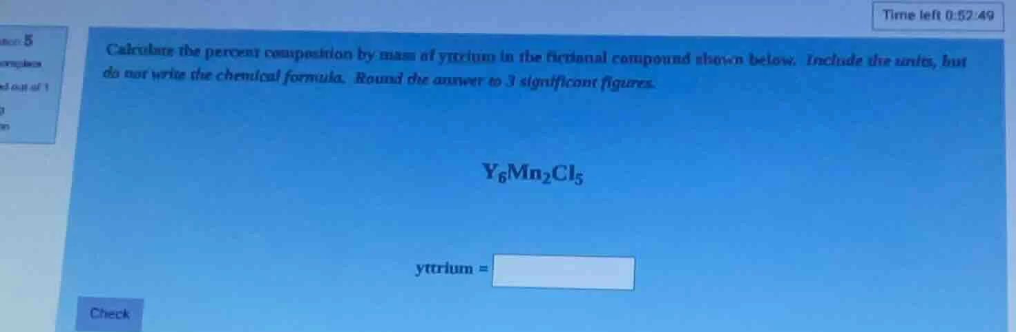 calculate the percent composition by mass of yttrium in the fictional c…