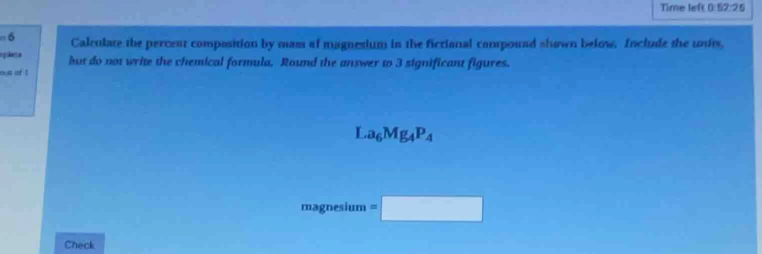calculate the percent composition by mass of magnesium in the fictional…