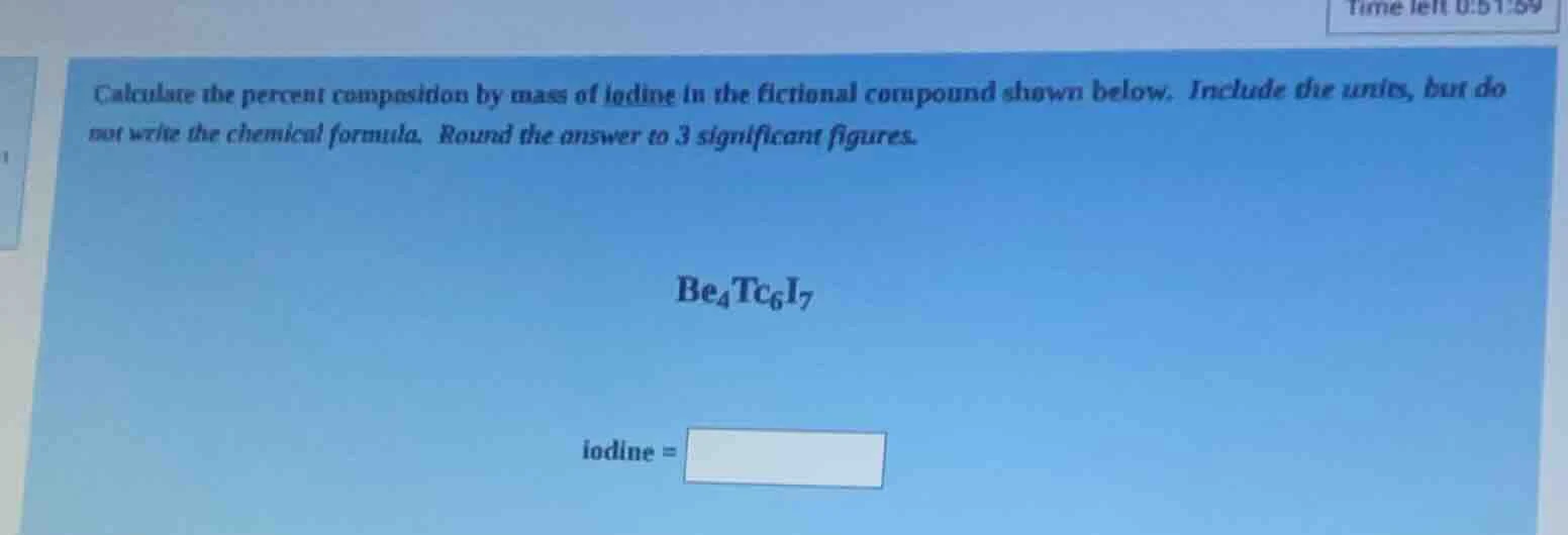 calculate the percent composition by mass of iodine in the fictional co…