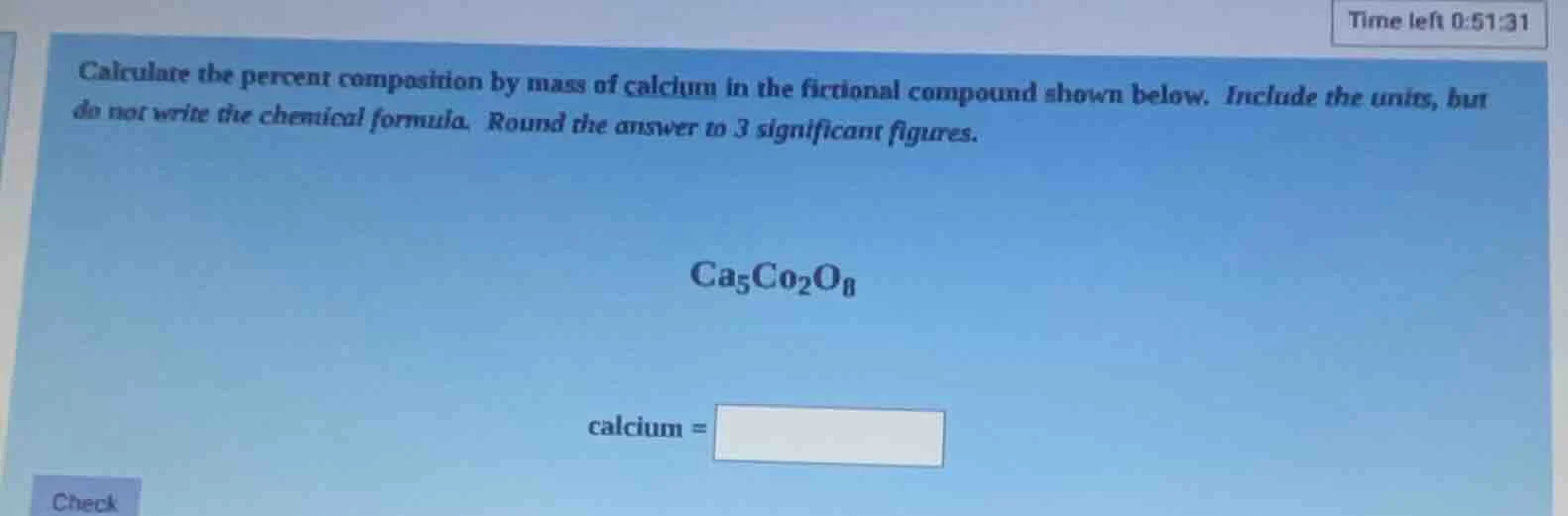calculate the percent composition by mass of calcium in the fictional c…