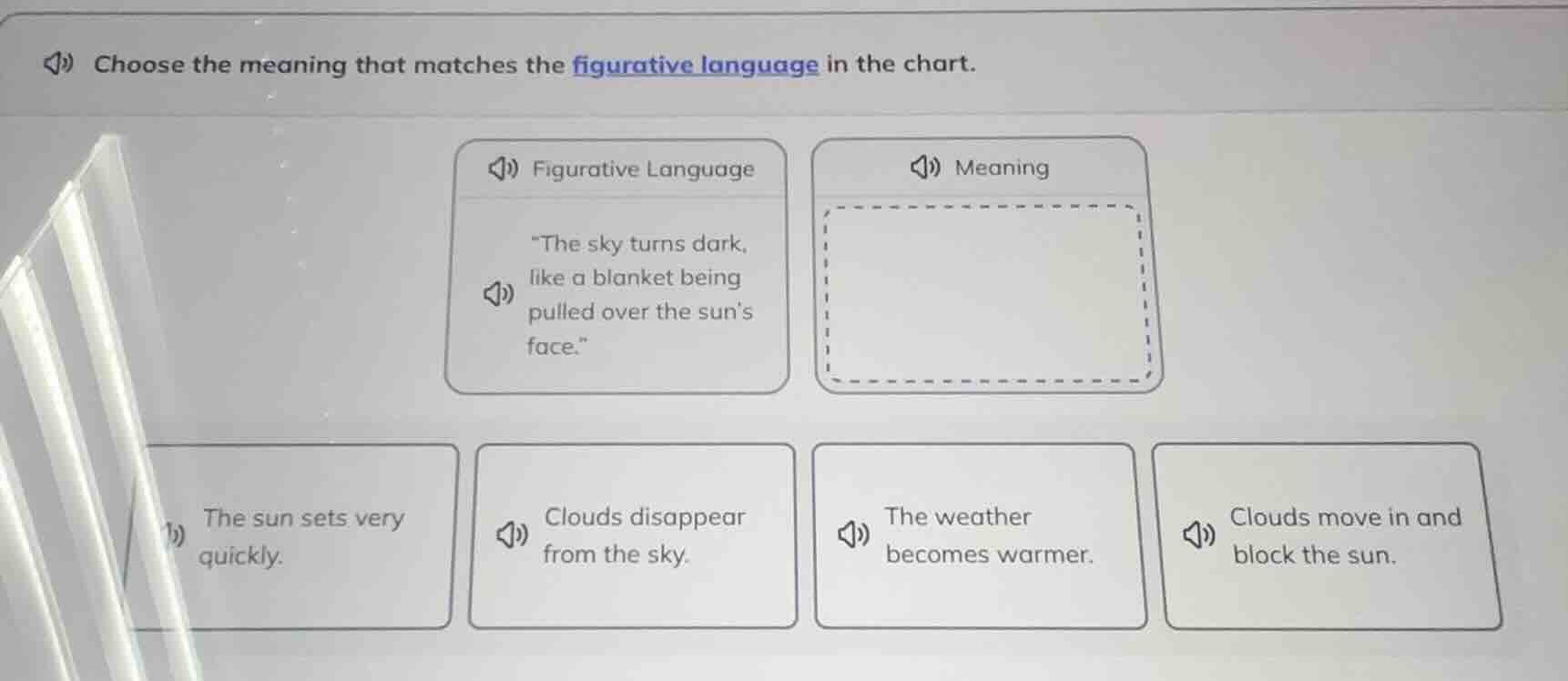choose the meaning that matches the figurative language in the chart. f…