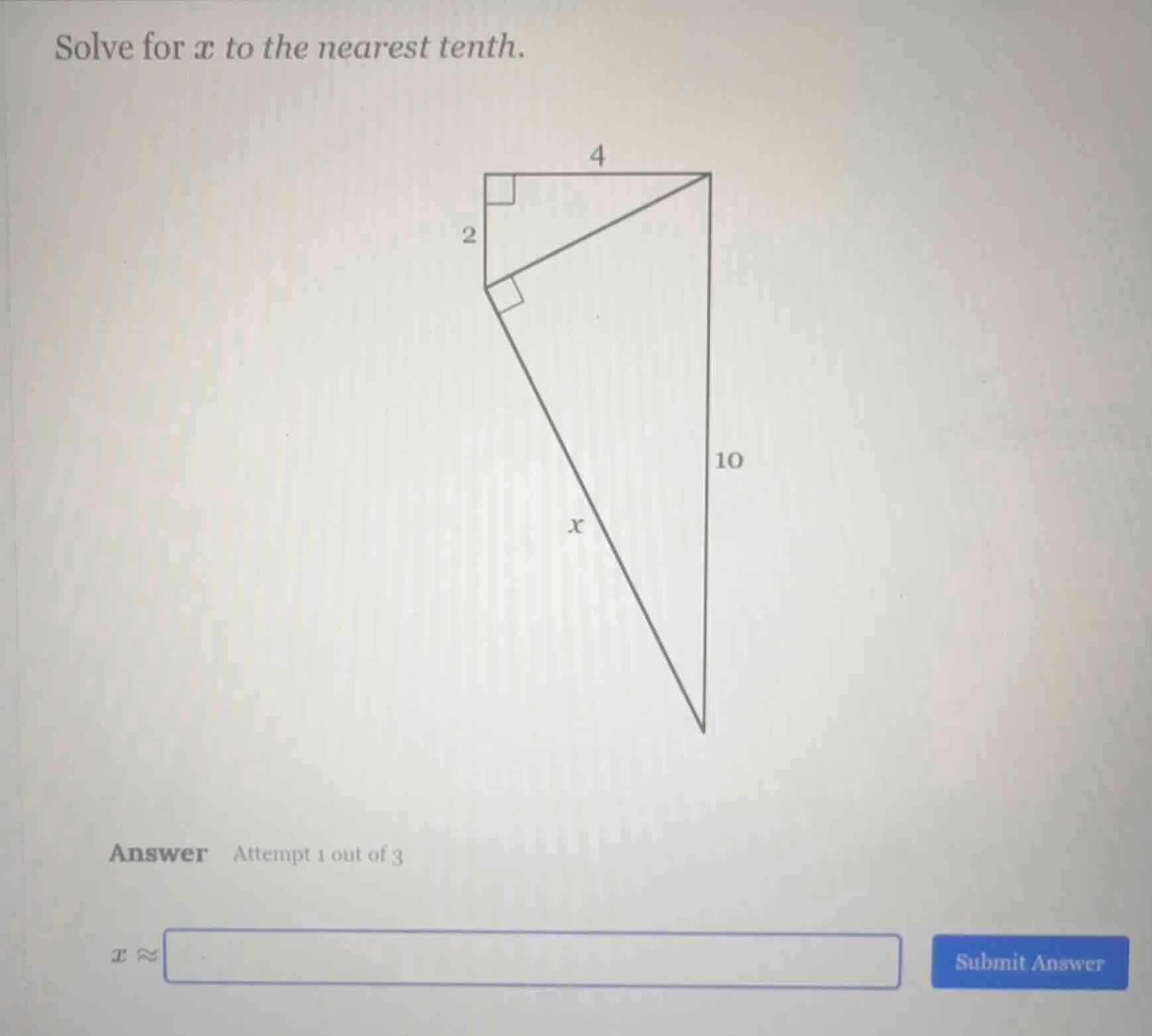 solve for ( x ) to the nearest tenth. answer attempt 1 out of 3 ( x app…