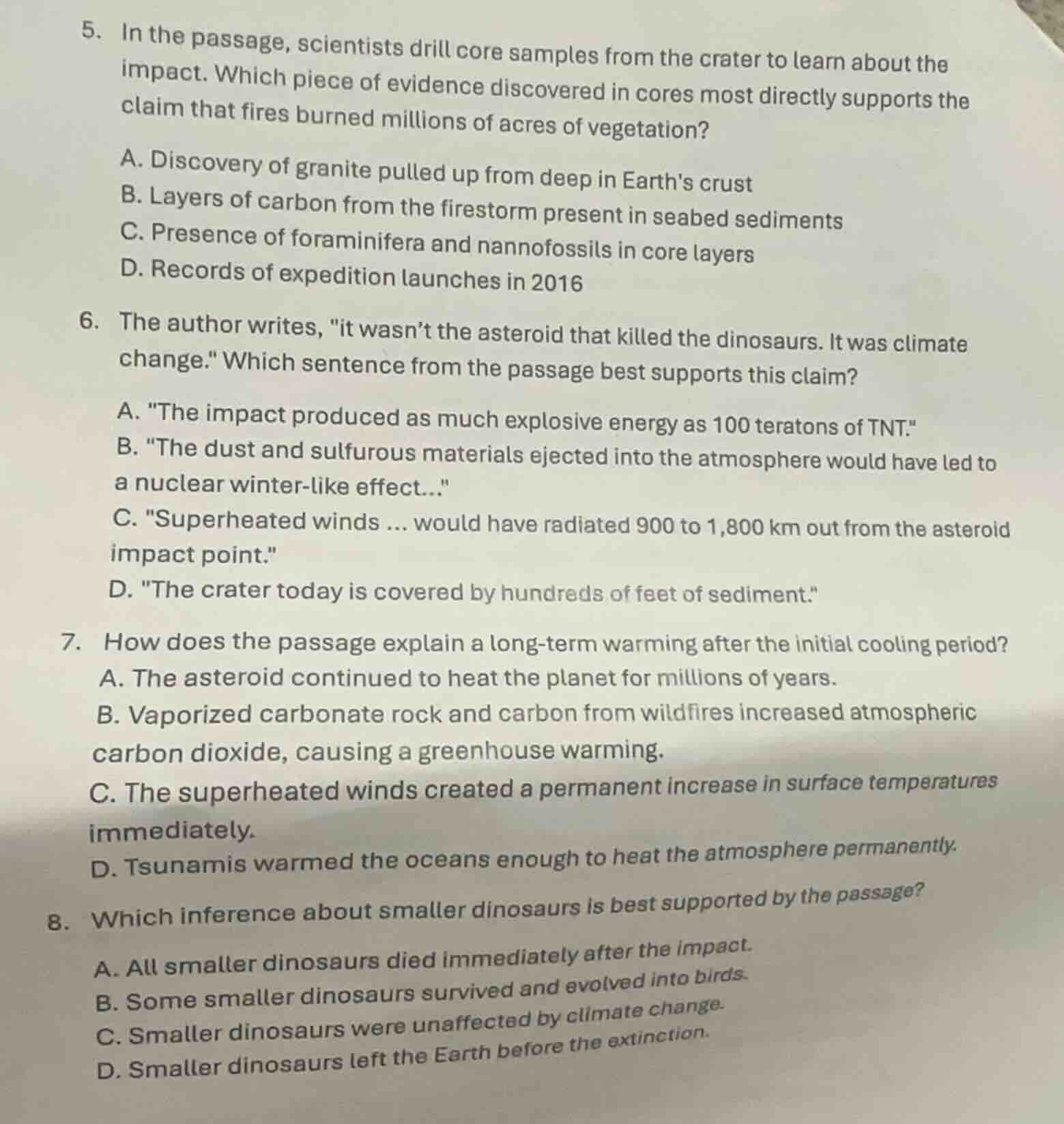 5. in the passage, scientists drill core samples from the crater to lea…
