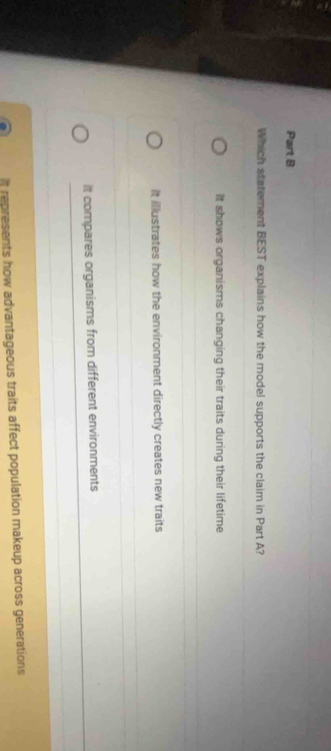 part b which statement best explains how the model supports the claim i…