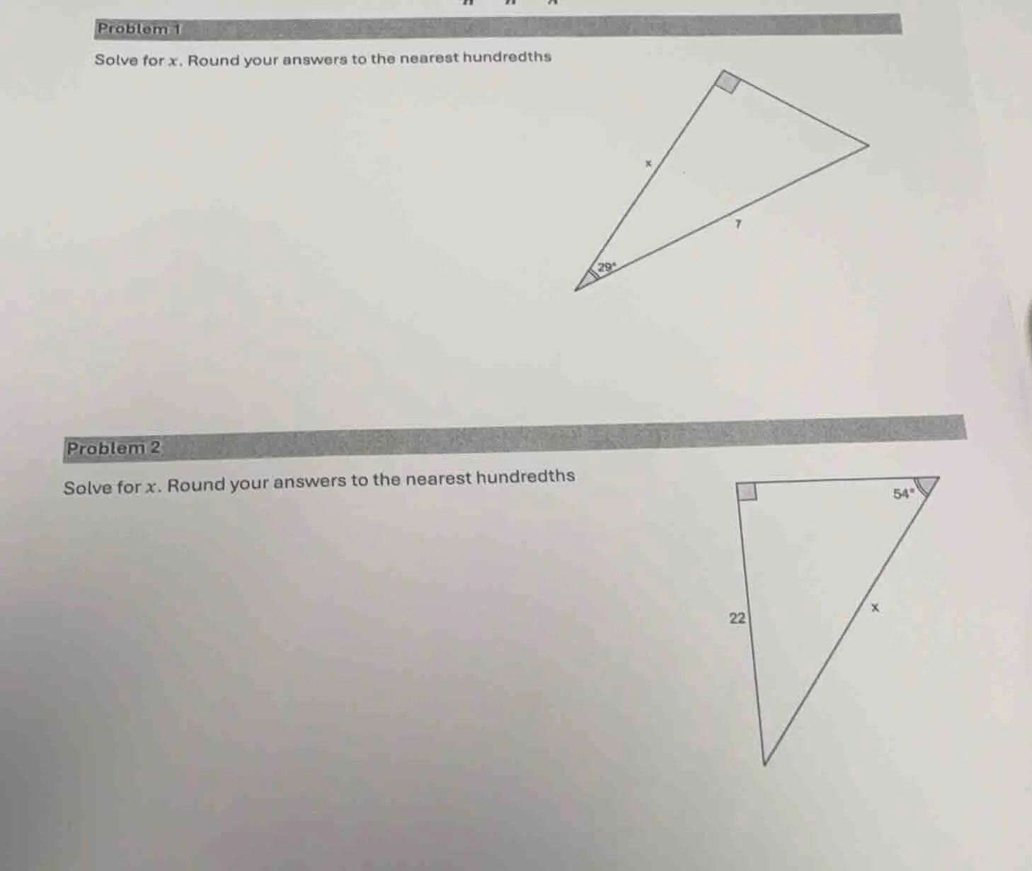 problem 1 solve for x. round your answers to the nearest hundredths pro…