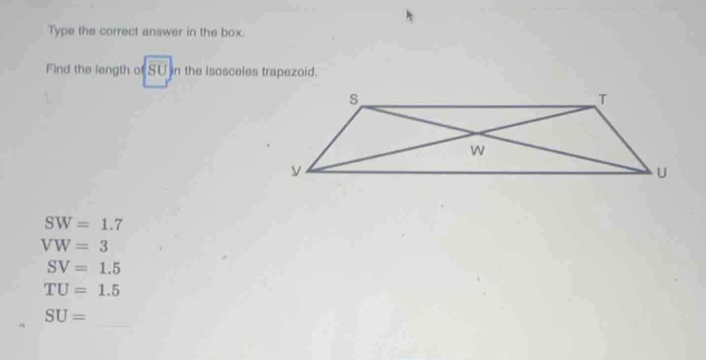 type the correct answer in the box. find the length of \\(overline{su}\…