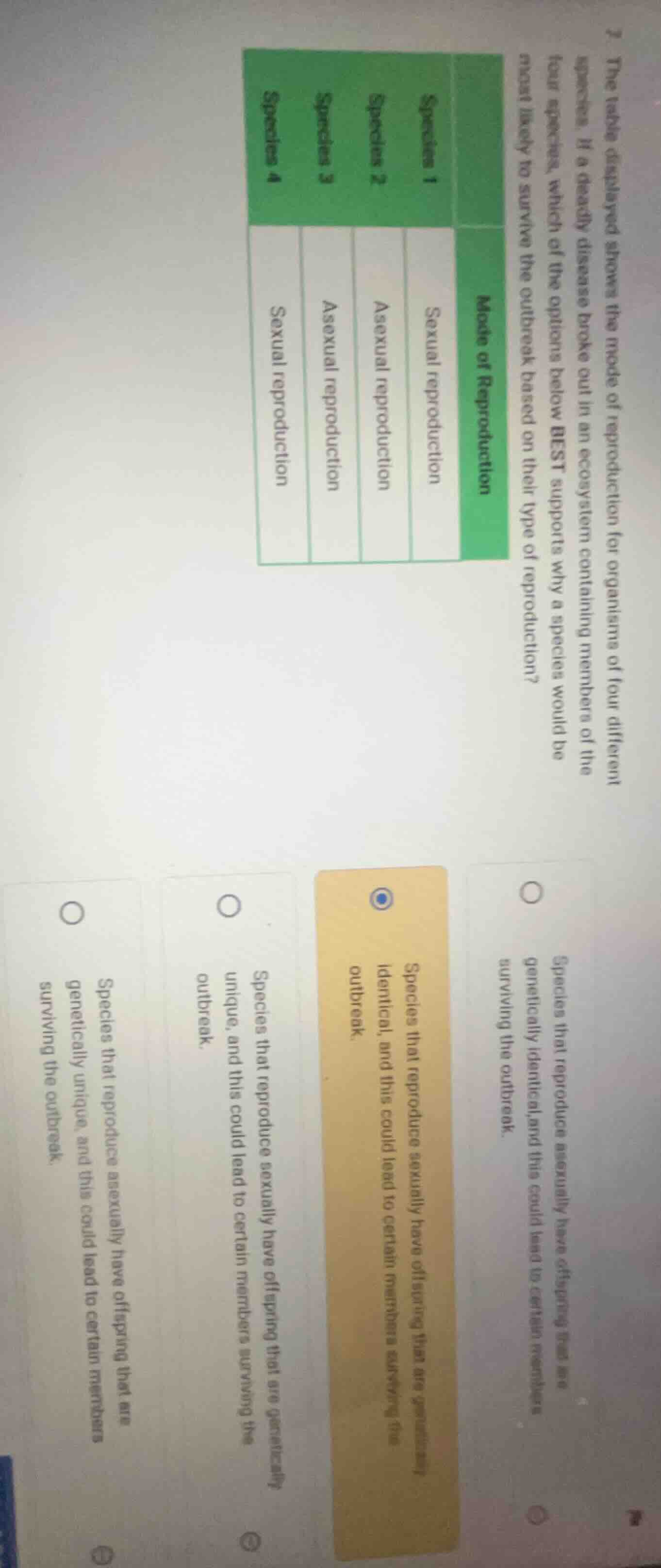 1 the table displayed shows the mode of reproduction for organisms of f…