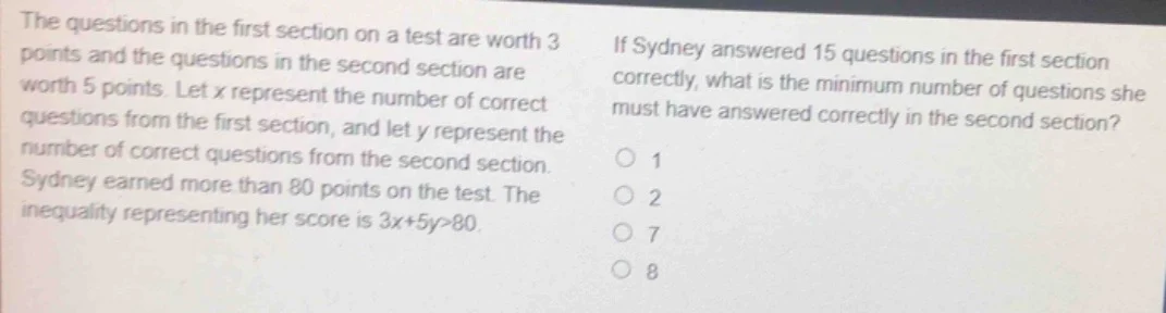 the questions in the first section on a test are worth 3 points and the…