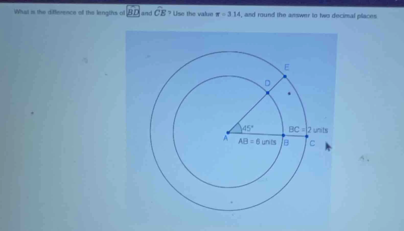 what is the difference of the lengths of \\(\\overarc{bd}\\) and \\(\\o…