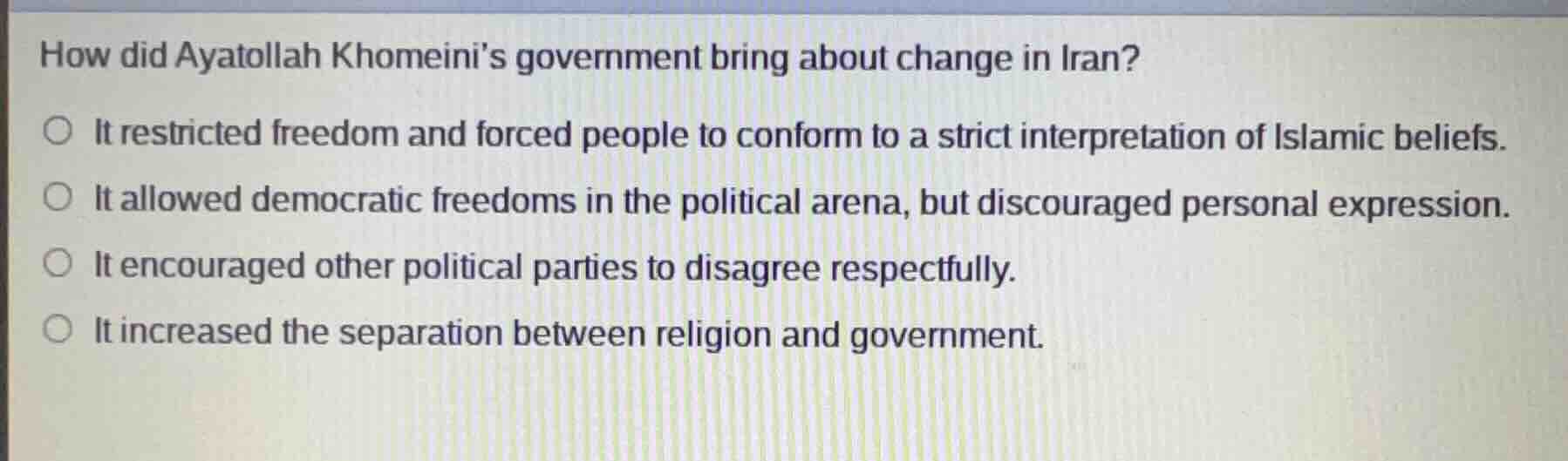 how did ayatollah khomeinis government bring about change in iran? it r…