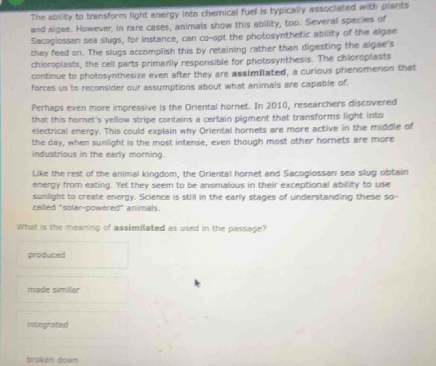 the ability to transform light energy into chemical fuel is typically a…