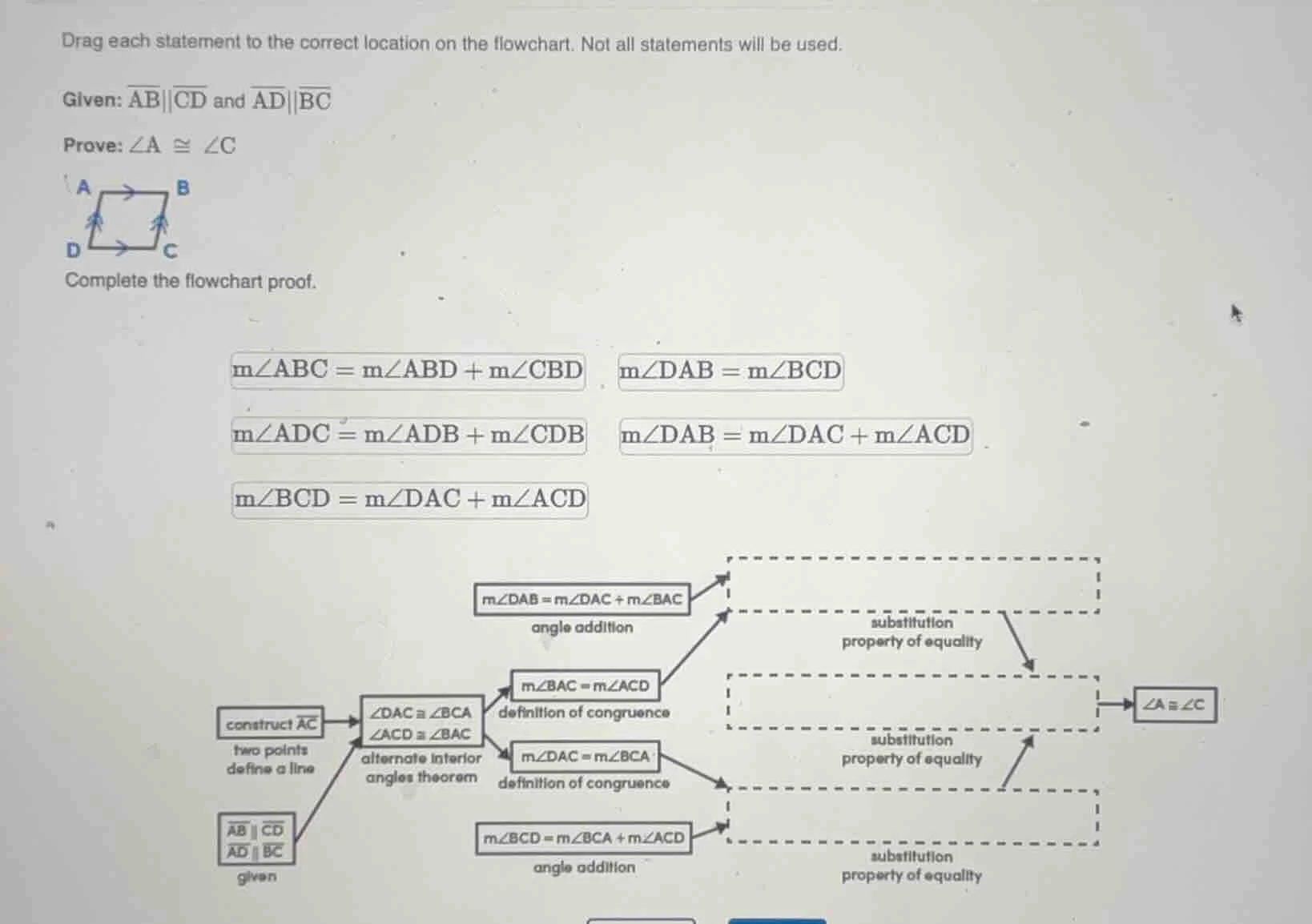 drag each statement to the correct location on the flowchart. not all s…