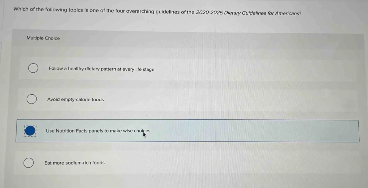 which of the following topics is one of the four overarching guidelines…