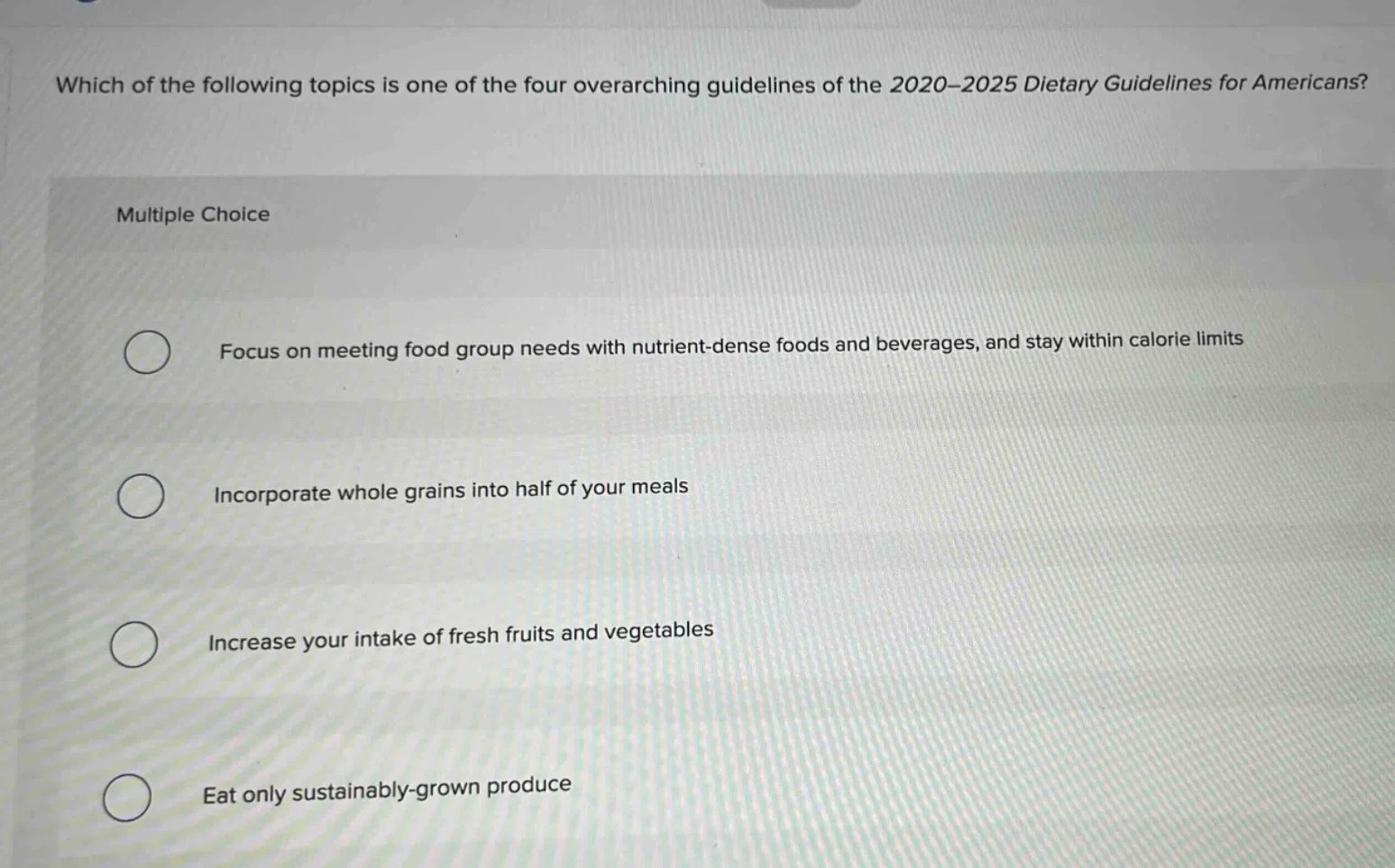 which of the following topics is one of the four overarching guidelines…