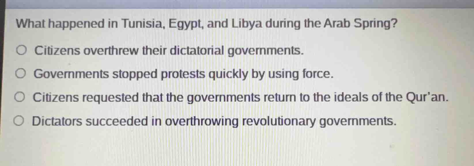 what happened in tunisia, egypt, and libya during the arab spring? ○ ci…