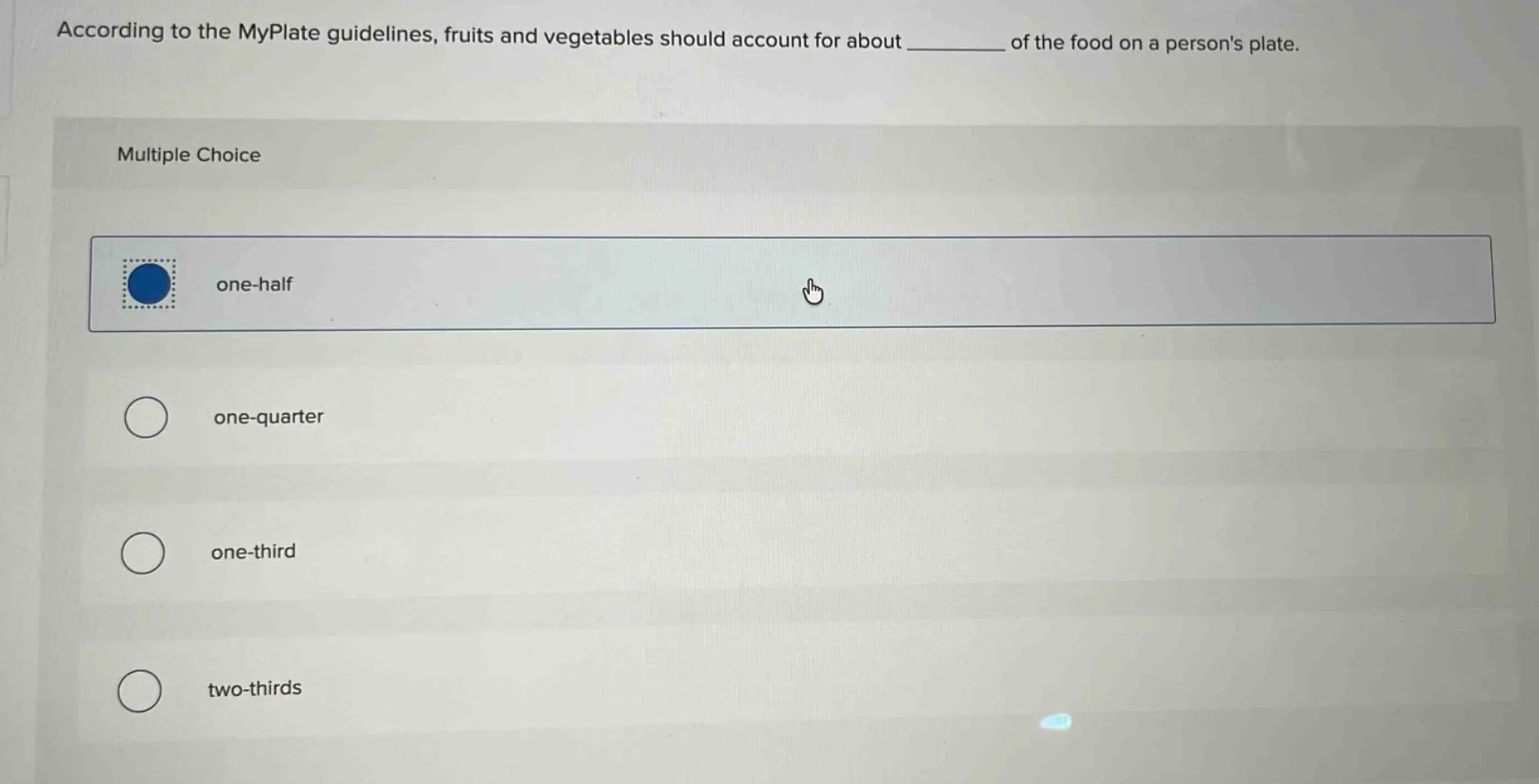 according to the myplate guidelines, fruits and vegetables should accou…