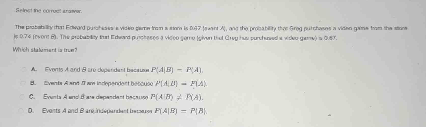 select the correct answer. the probability that edward purchases a vide…