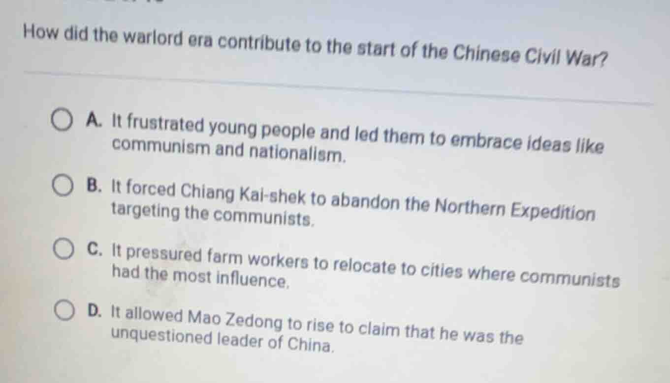 how did the warlord era contribute to the start of the chinese civil wa…