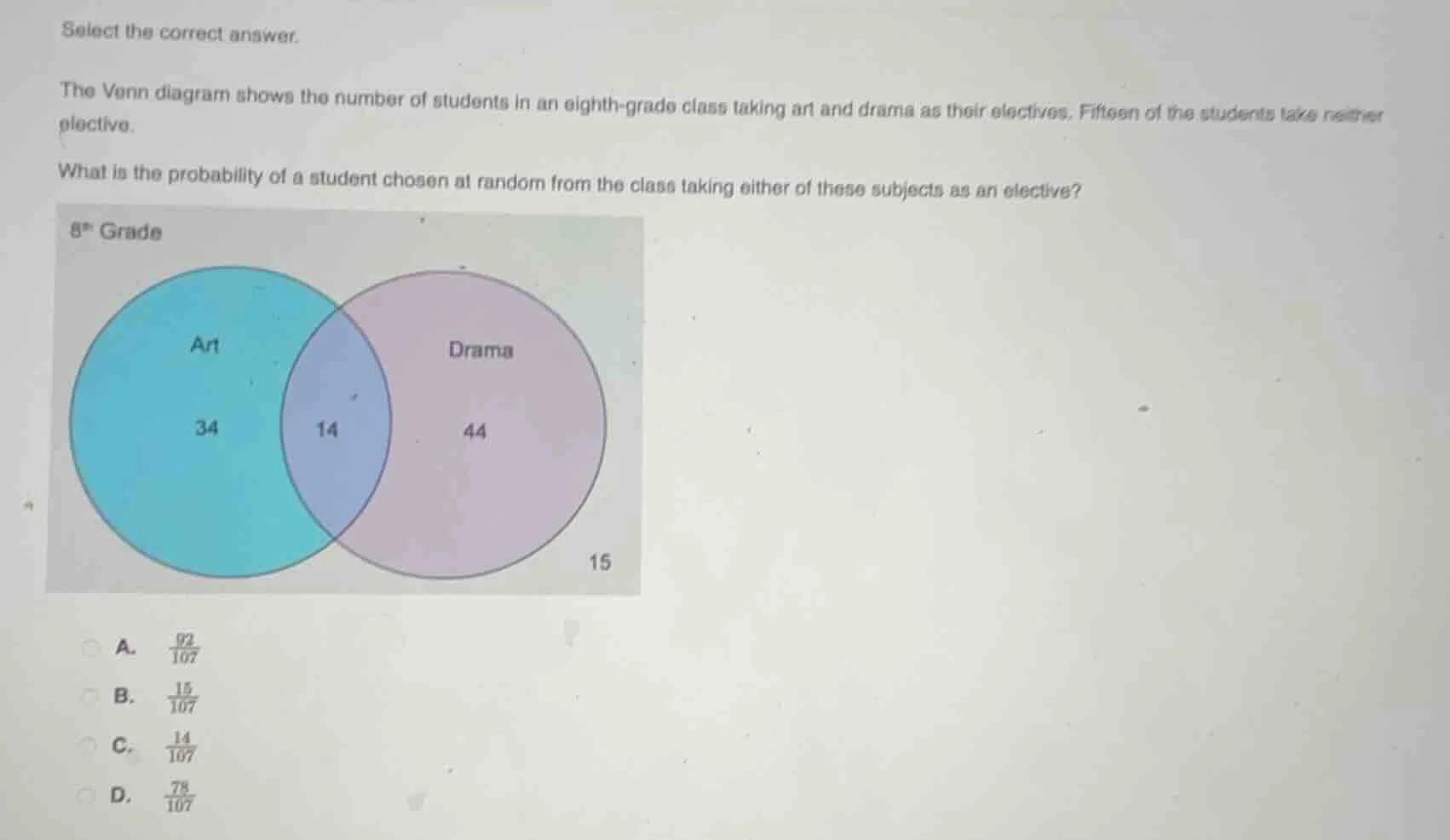 select the correct answer. the venn diagram shows the number of student…