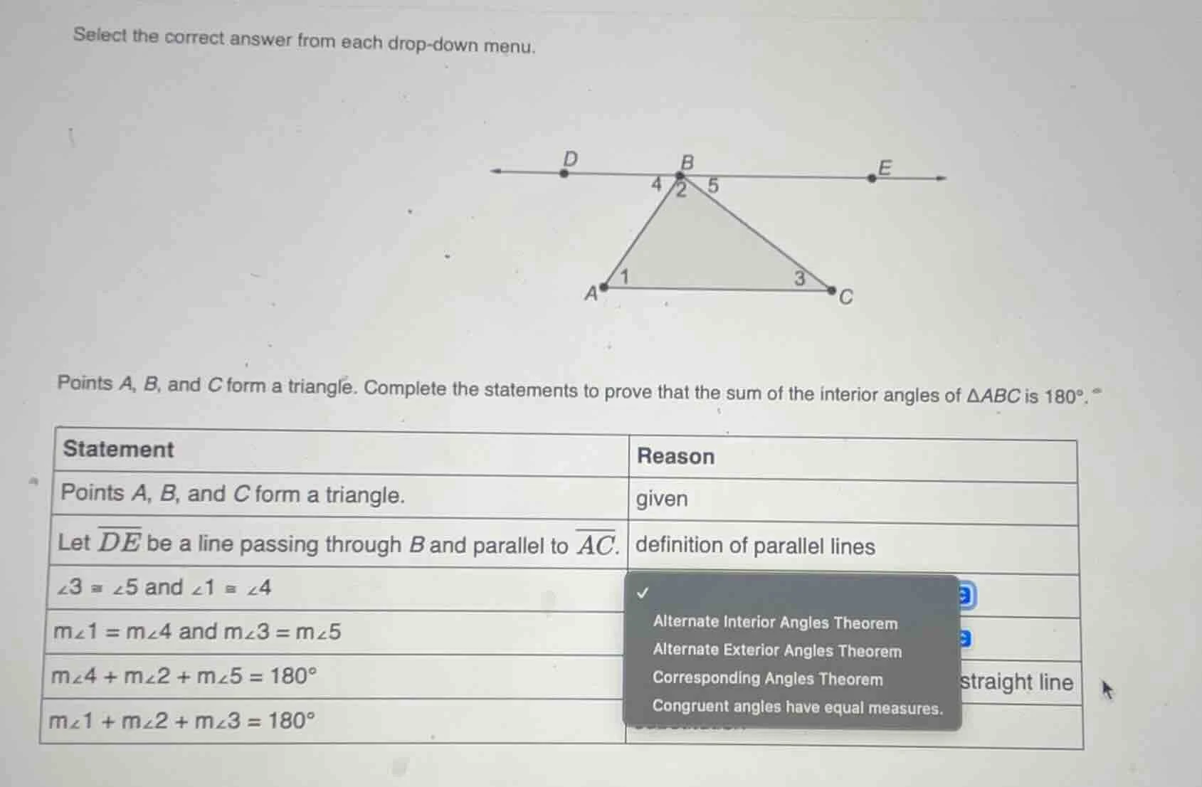 select the correct answer from each drop - down menu. points a, b, and …