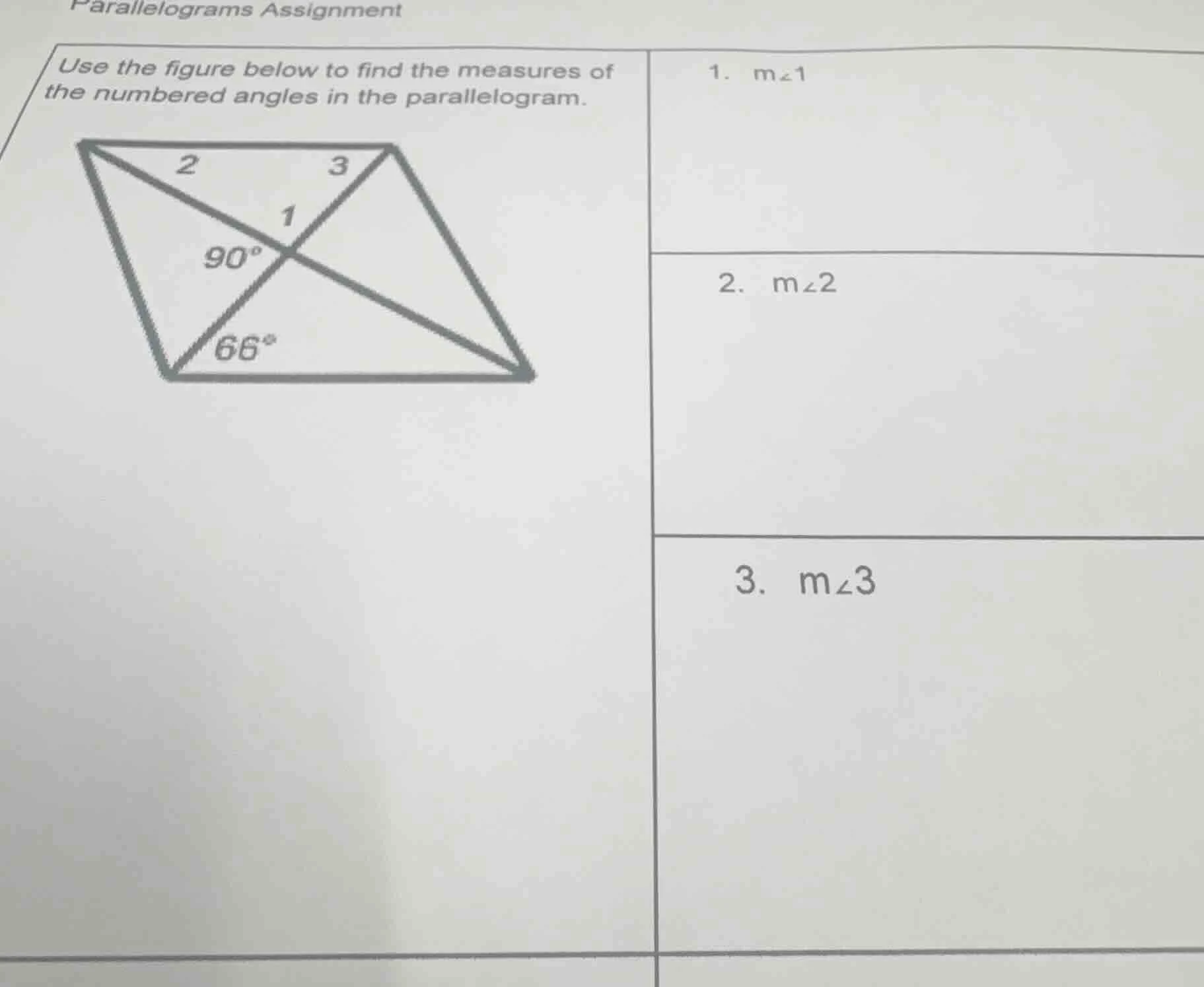 parallelograms assignment use the figure below to find the measures of …