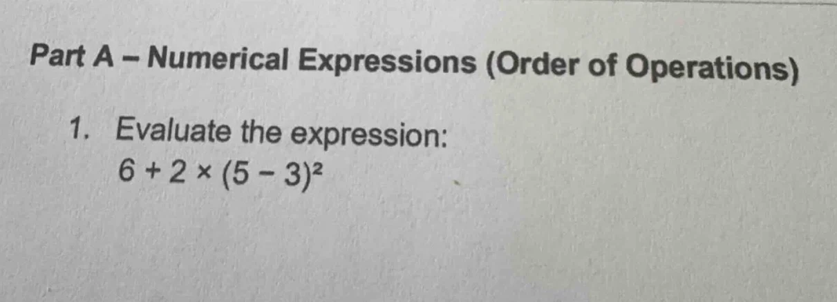 part a – numerical expressions (order of operations) 1. evaluate the ex…