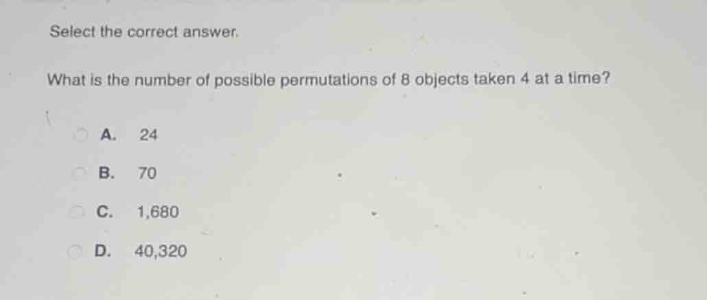 select the correct answer. what is the number of possible permutations …