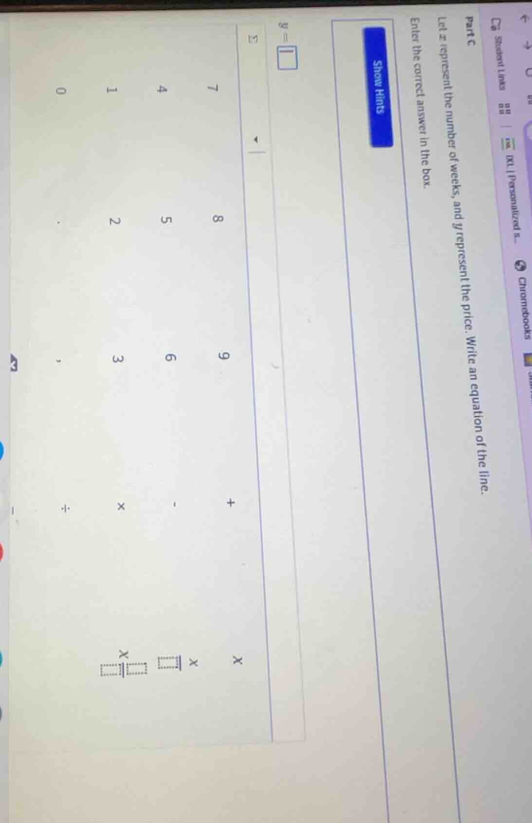 part c let ( x ) represent the number of weeks, and ( y ) represent the…