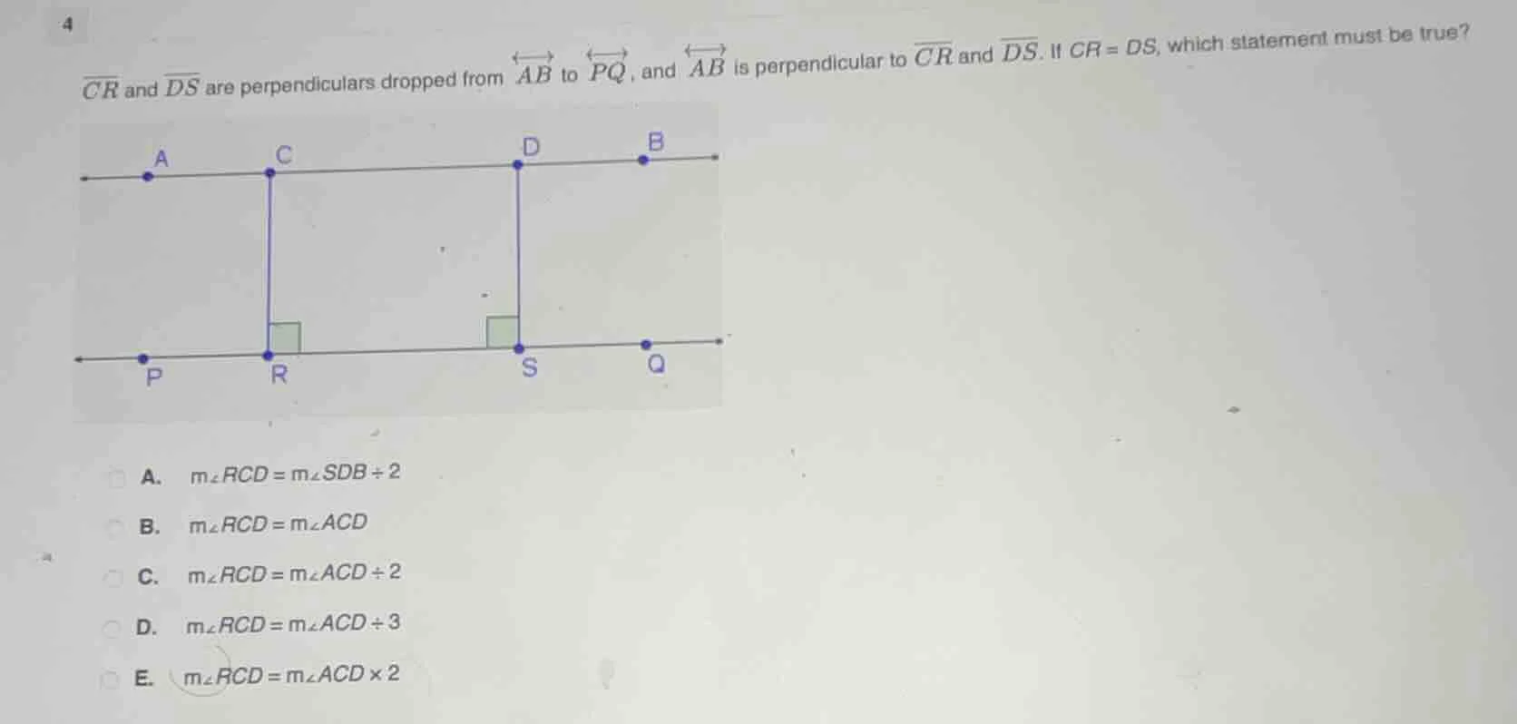 4 \\(\\overline{cr}\\) and \\(\\overline{ds}\\) are perpendiculars drop…