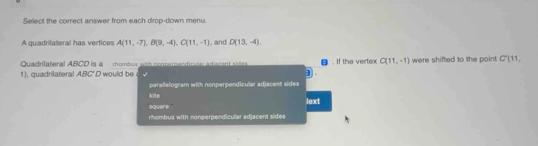 select the correct answer from each drop - down menu. a quadrilateral h…