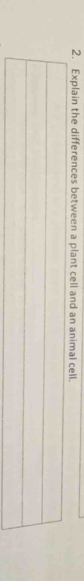 2. explain the differences between a plant cell and an animal cell.