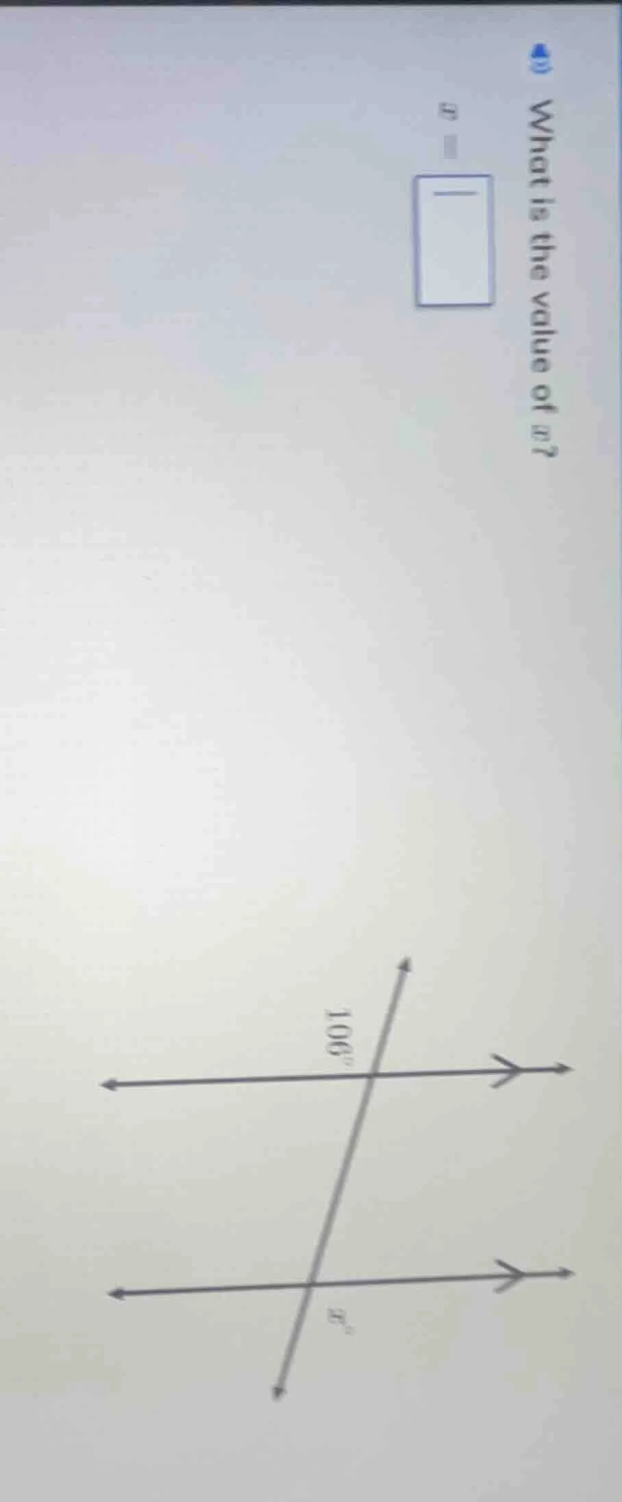 what is the value of x? x = (there is a diagram with two parallel horiz…