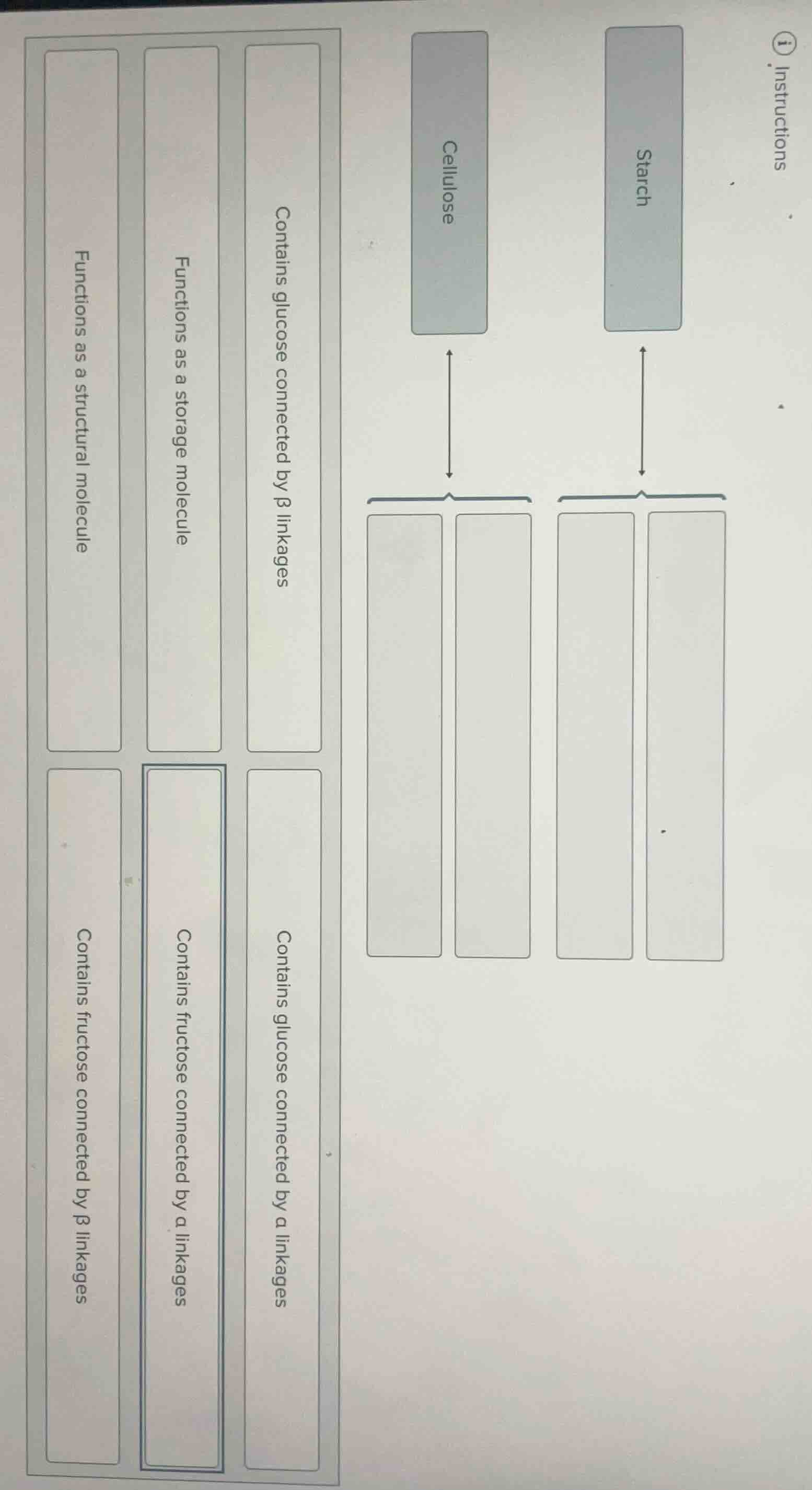 instructions starch cellulose contains glucose connected by β linkages …