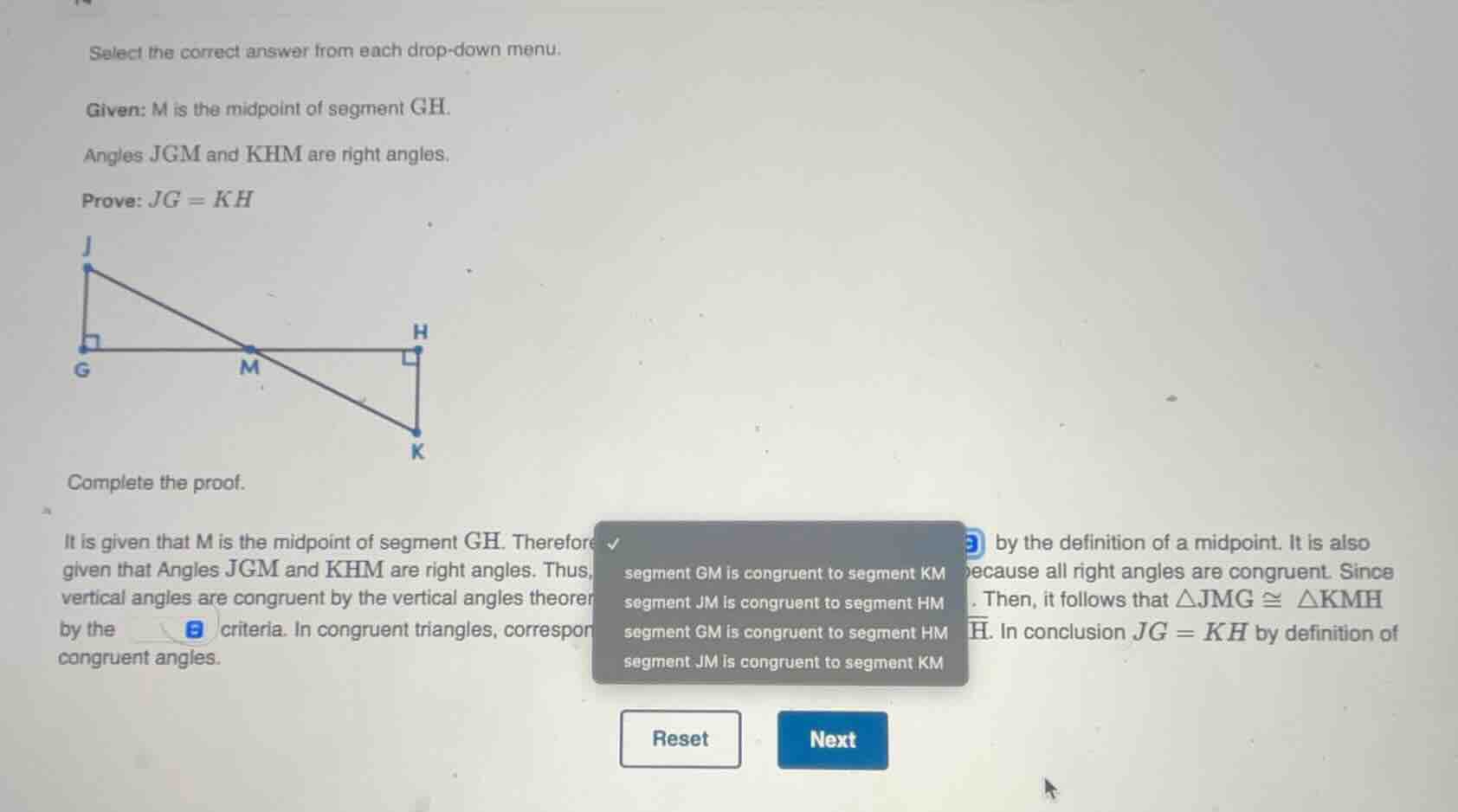 select the correct answer from each drop - down menu. given: m is the m…