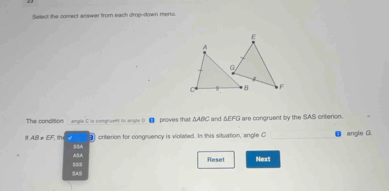 select the correct answer from each drop - down menu. the condition ang…