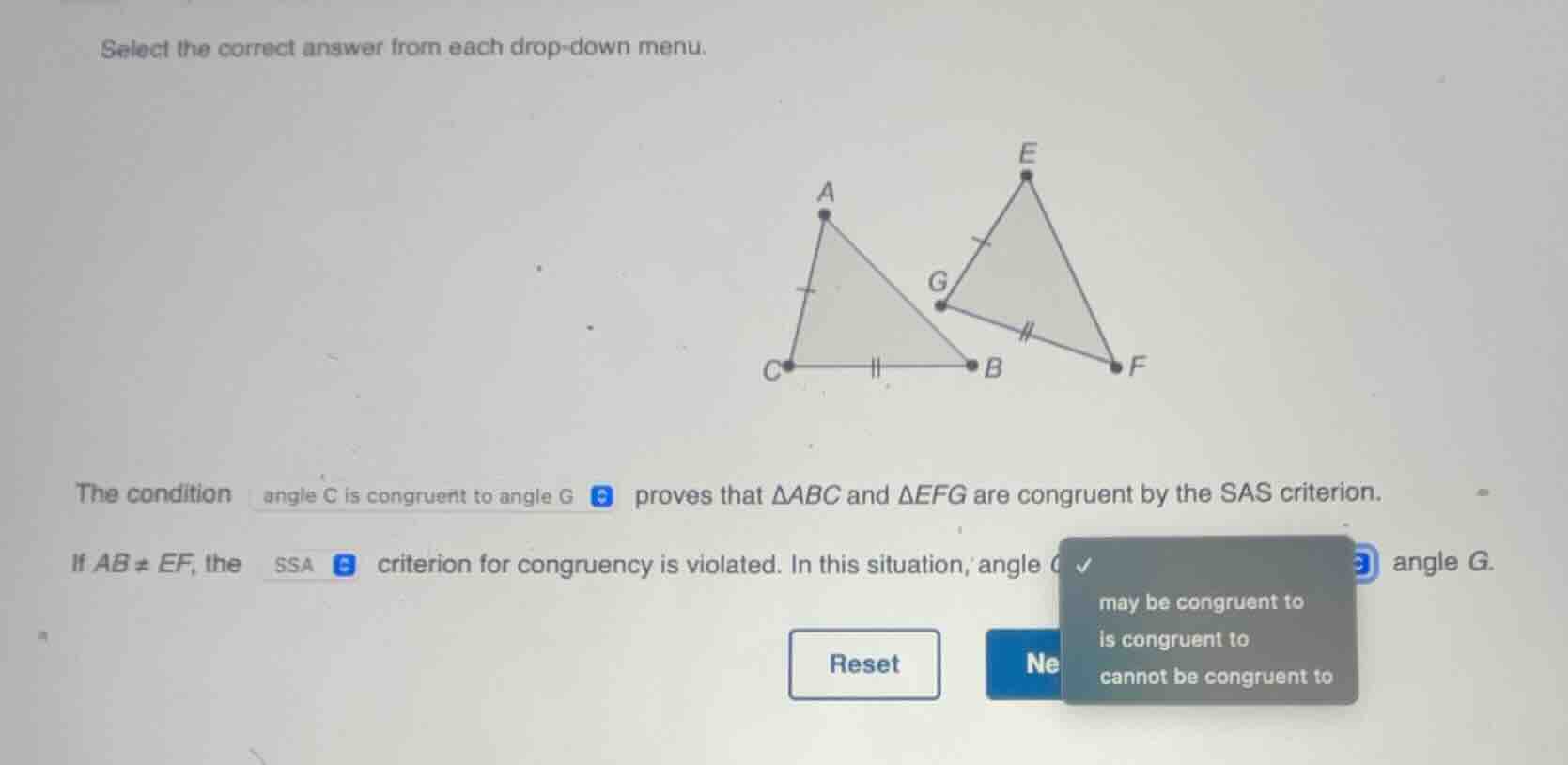 select the correct answer from each drop - down menu. the condition ang…