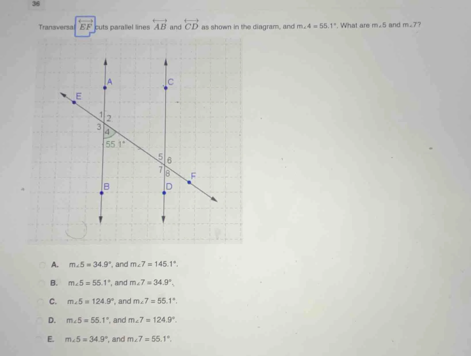 transversal $overleftrightarrow{ef}$ cuts parallel lines $overleftright…
