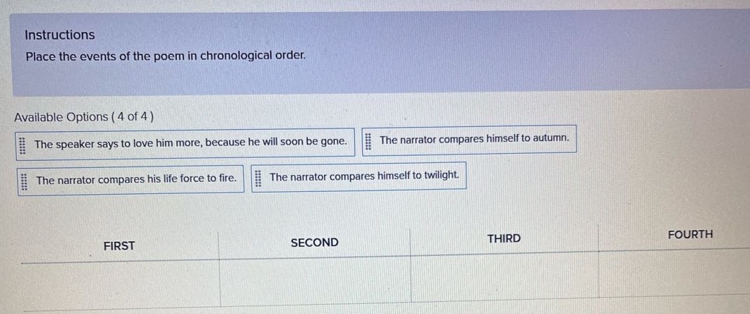 instructions place the events of the poem in chronological order. avail…